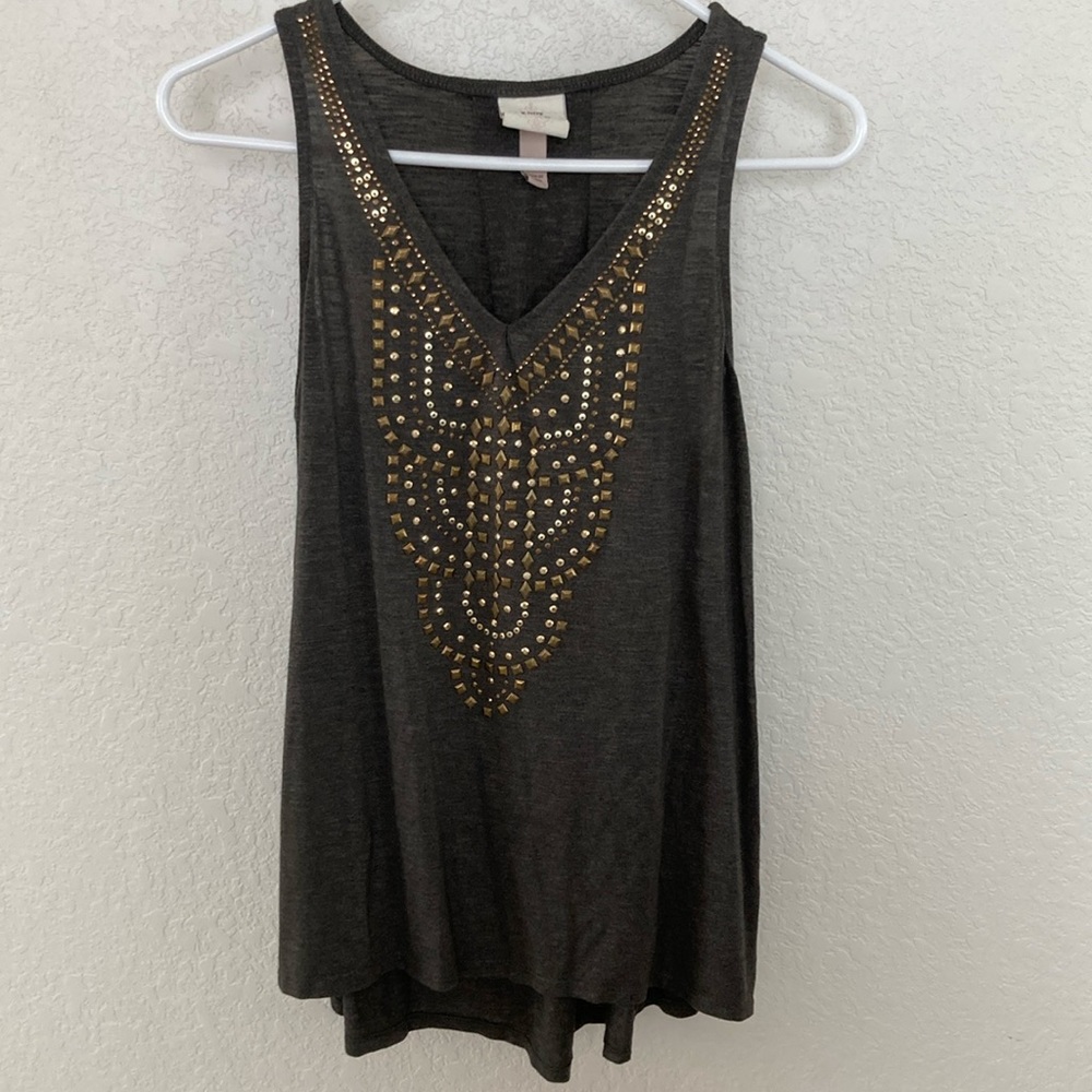 Knox Rose Green/Gray Gold Embellished Tank